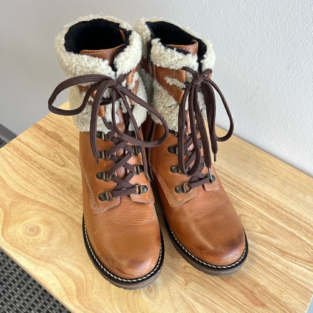 Dromedaris Leather Lace Up Ankle Boots- Kara Shearling Women’s EU 41 US 11 - Picture 6 of 13